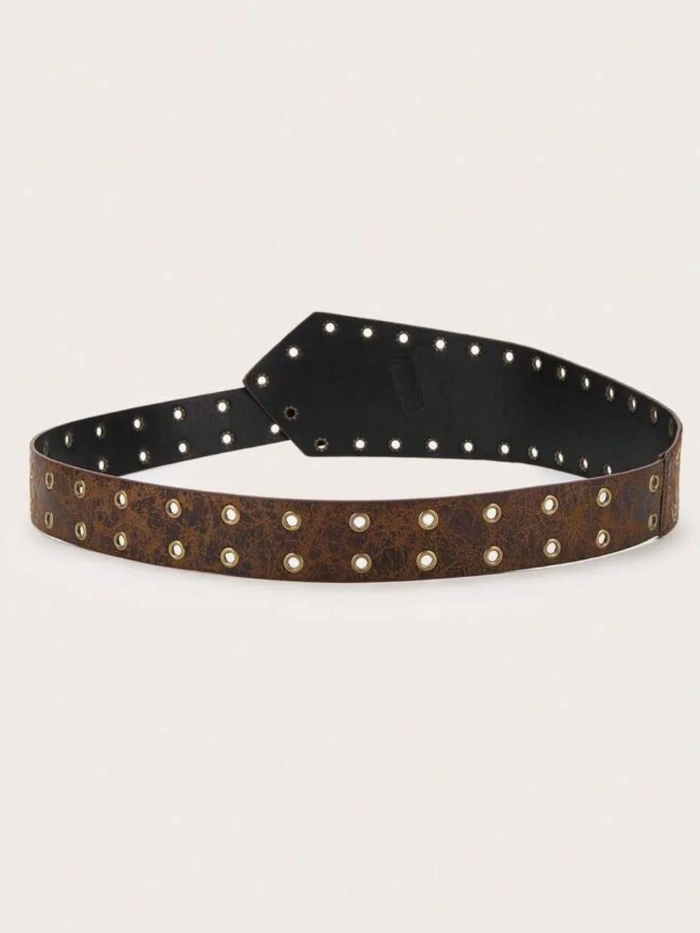 Brown Studded Wide Leather Belt with Antique Gold Buckle